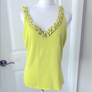 Ravel V Neck Satin Beaded Floral Trim Citron Color SZ XL